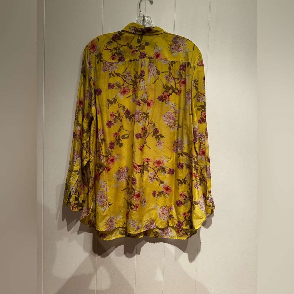 Lauren Ralph Lauren Yellow Floral Button Down Shirt 2X Cotton Blend Blouse - Picture 4 of 8